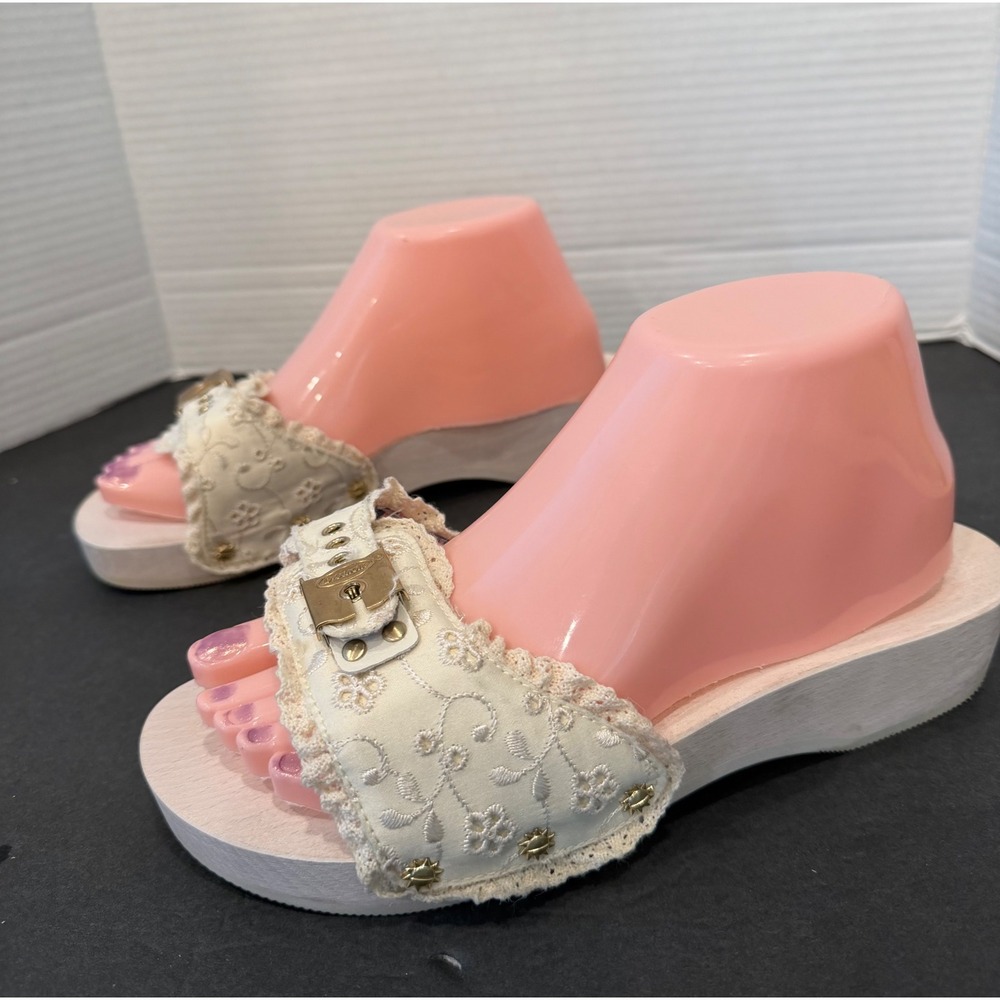 Dr. Scholl's X Free People Boho Cream Lace Wood Original Slide Clog Sandal 8.5/9